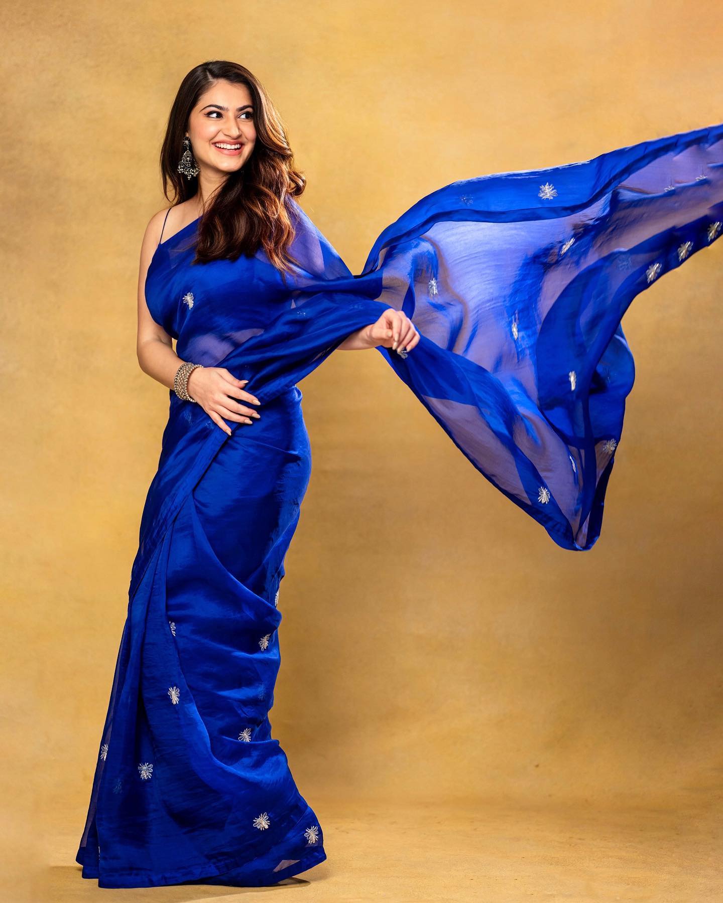 Shivaleeka Oberoi Look Divine In Royal Blue Butterfly Embroidered Saree With Sweetheart Neckline Noddle Strap Blouse