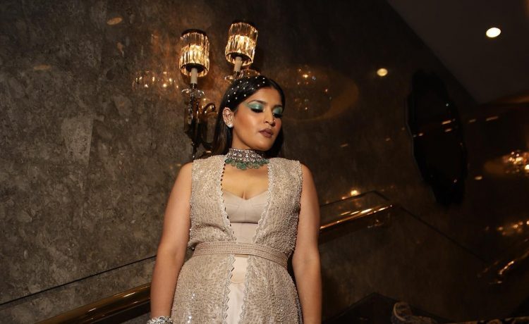 Shreya Jain Dazzles Us In Beige Embellished Dhoti Kurta Set With Heavy Makeup Look