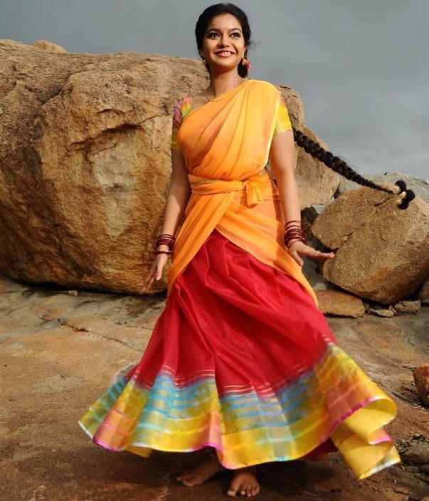 Swathi Reddy In Red Multicolour Ghagara With Yellow Dupatta & Colourful Vibrant Blouse 