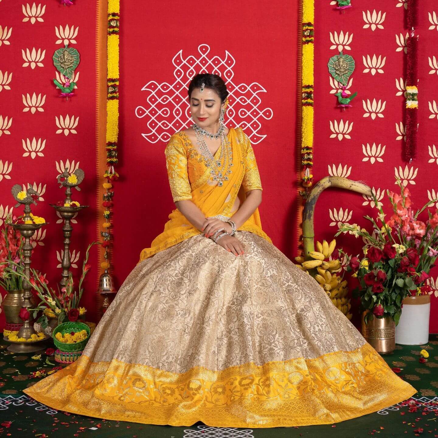 Tollywood Actress Bhanu Sri Mehra In Yellow & Beige Lehenga Choli - Lehenga & Saree Inspired Looks