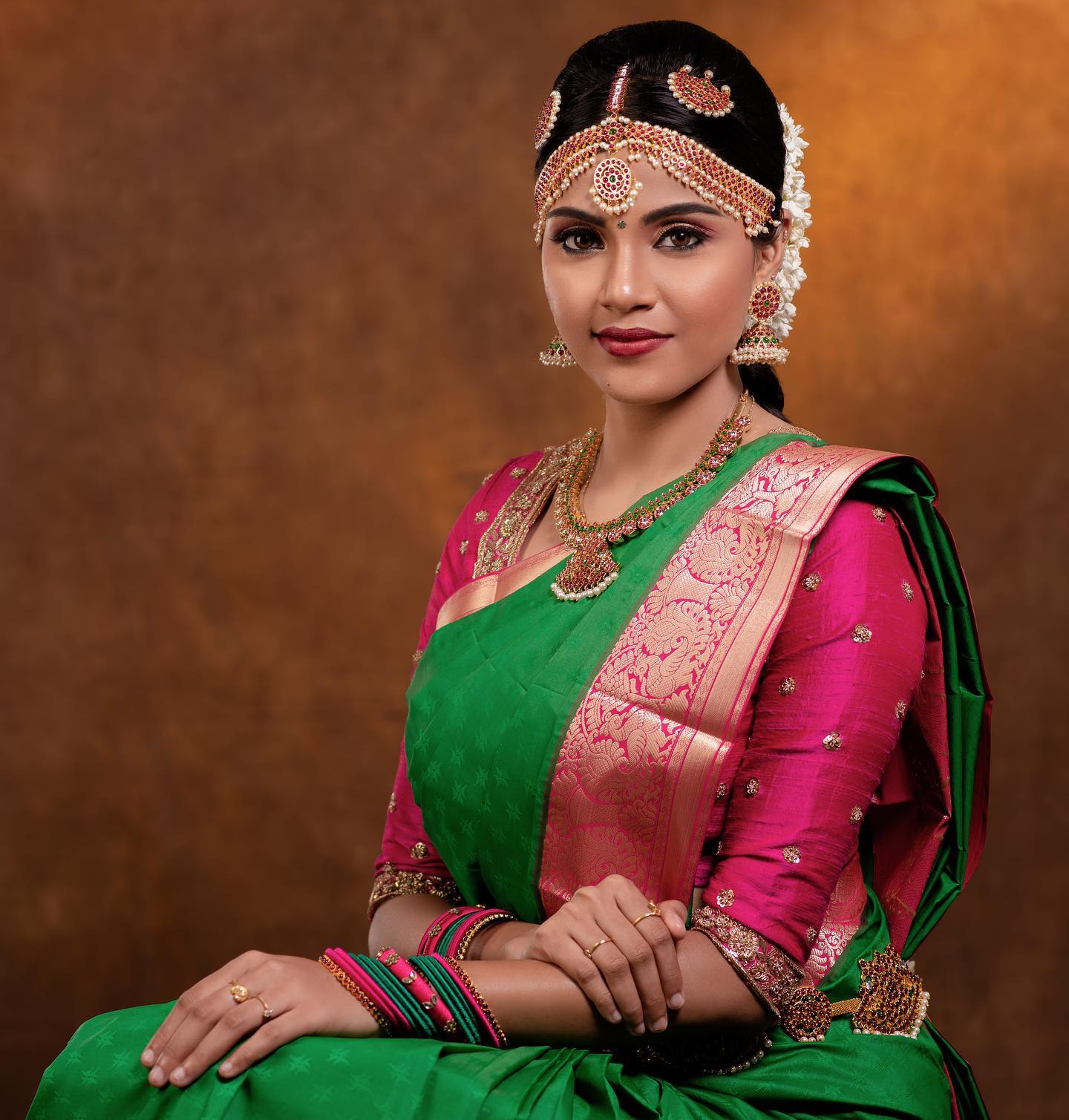Vaishali Thaniga In Bridal Green & Pink Mysore Silk Saree With Kundan Jewellery Dedicated Bridal Outfits And Looks