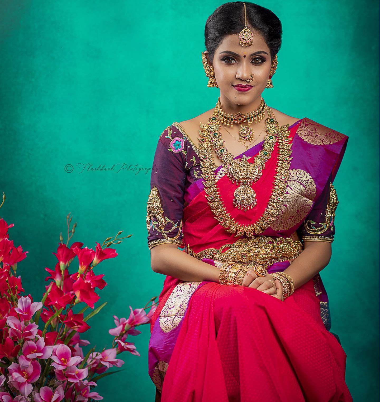 Vaishali Thaniga In Sophisticated Bridal Look Wearing Pink Silk Saree With Purple Blouse Dedicated Bridal Outfits And Looks
