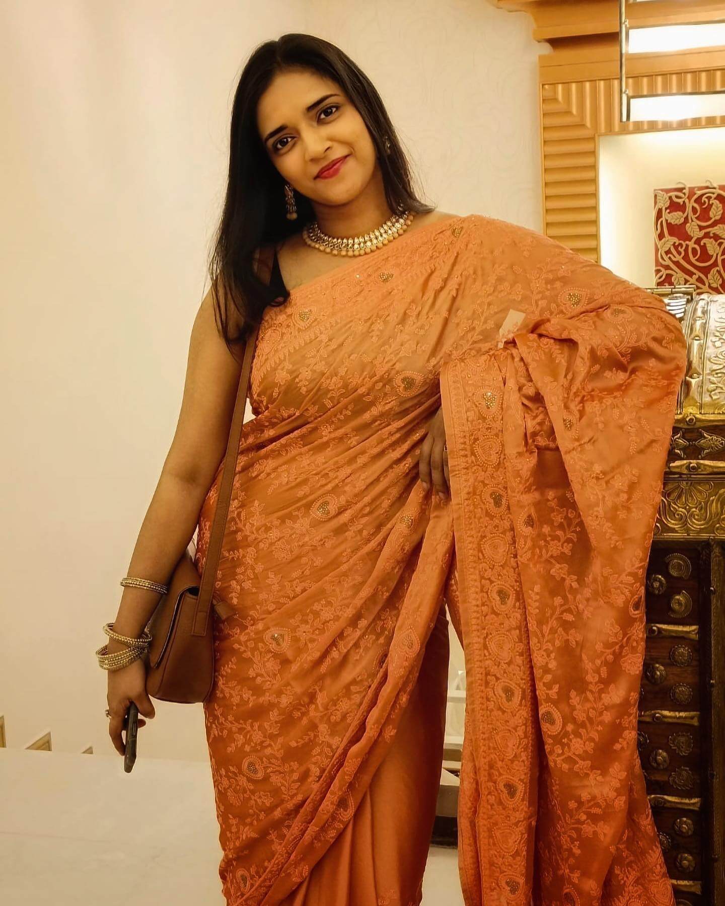 Vasundhara Kashyap In Orange Embroidered Saree With Straight Hairs Gives Us Festive Vibes