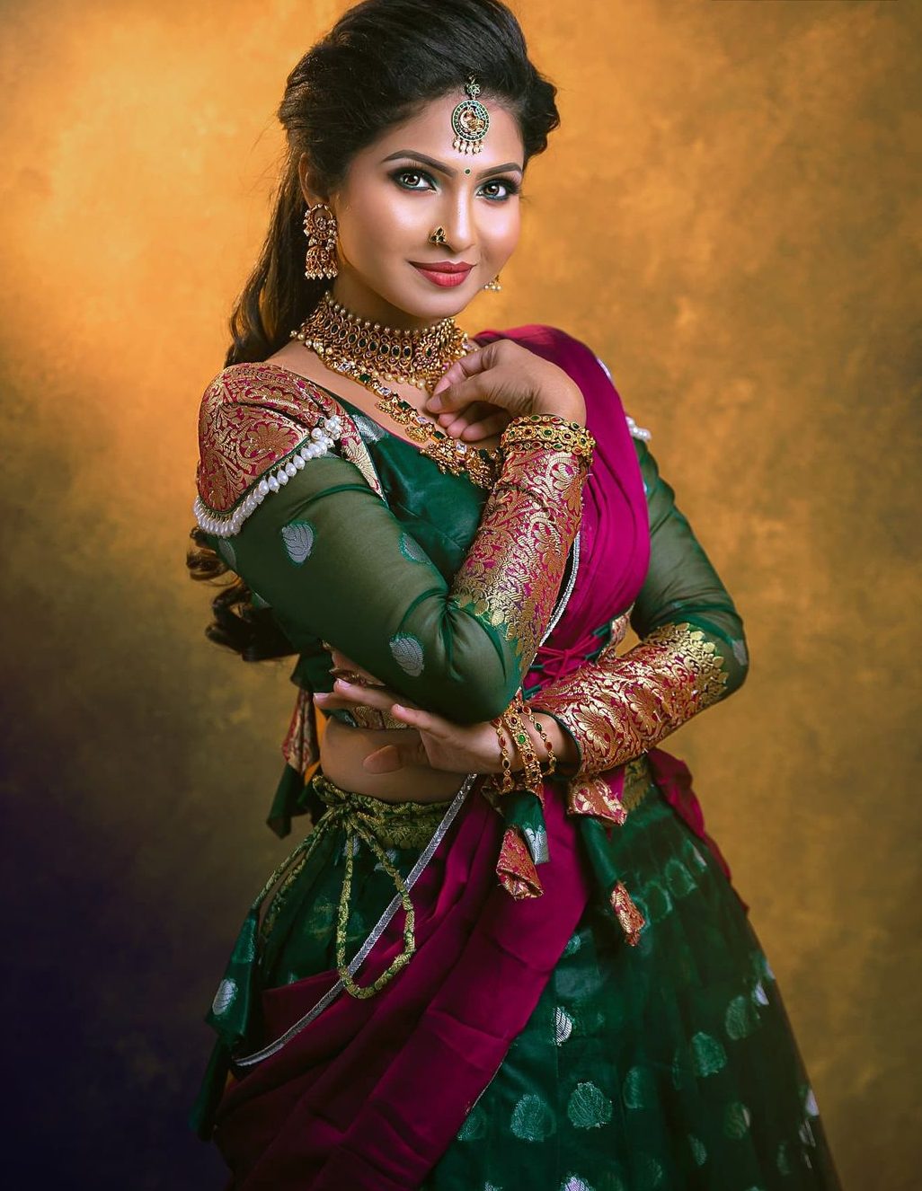Venba In Dark Green Lehenga With Embellishing Blouse Styled With Polki Jewellery Is the Perfect Bridal Look