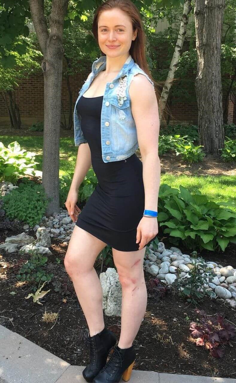 Abby Pollock Simple Look In Black Bodycon Dress With Blue Denim Jacket