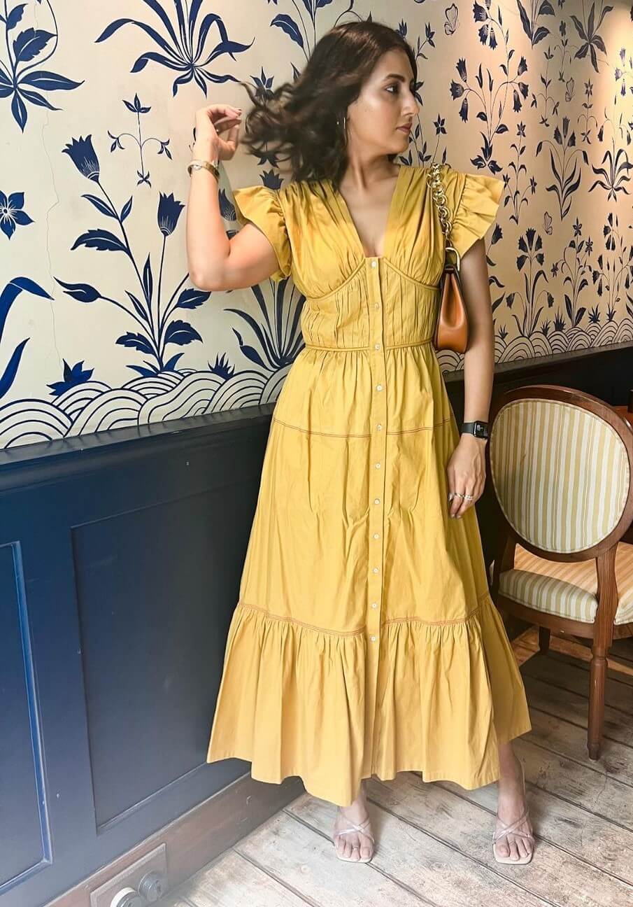 Additi Gupta Comfy Lunch Date Look In Yellow Maxi Dress
