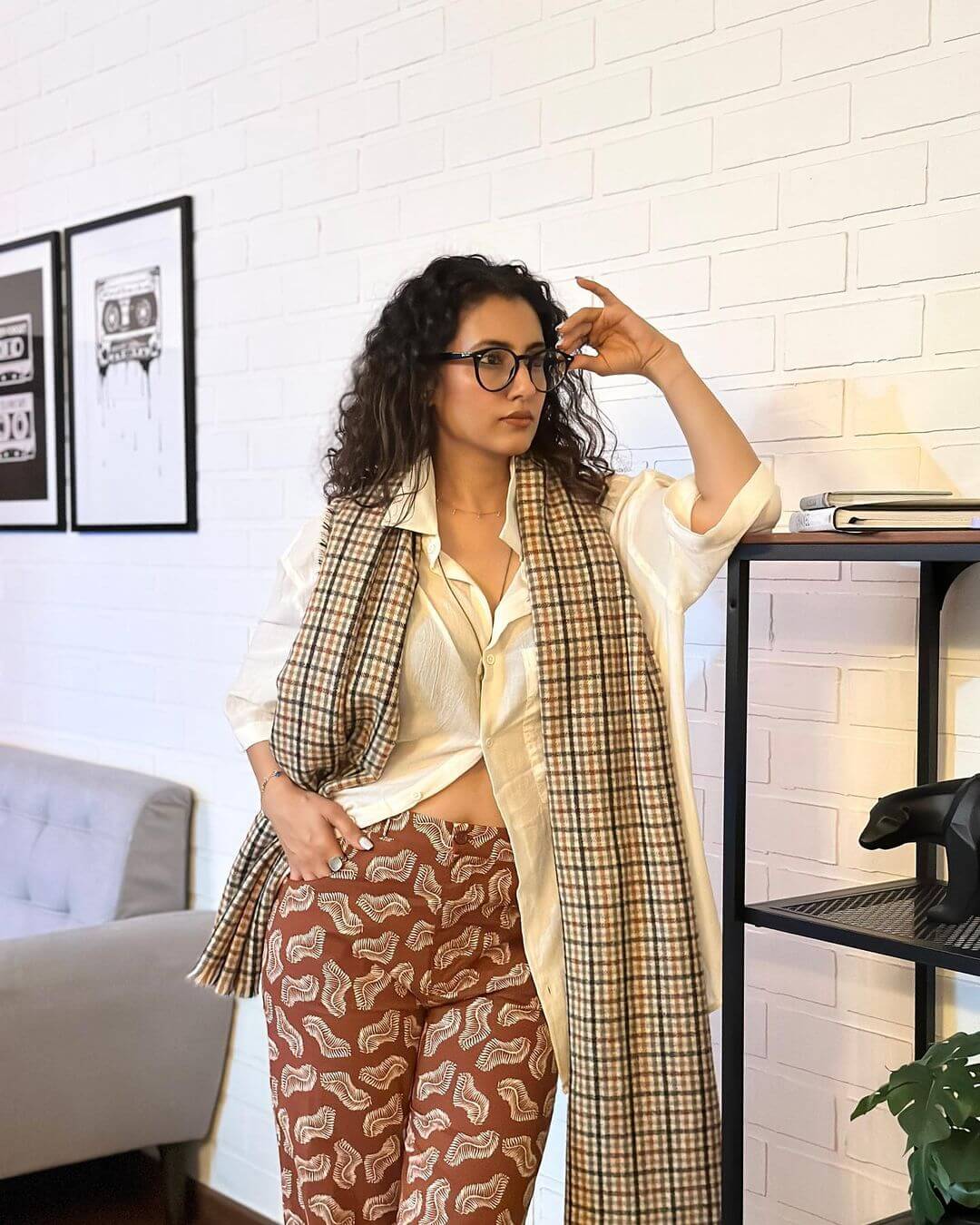 Additi Gupta Geek Girl Look In  Comfy Over-Sized Shirt With Pants & Glasses