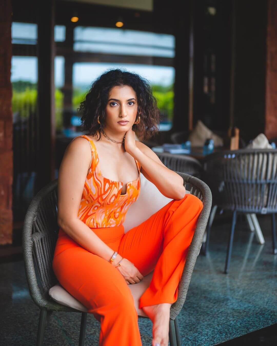 Additi Gupta Vibrant Look In Orange Co-Ord Set With Curly Hair