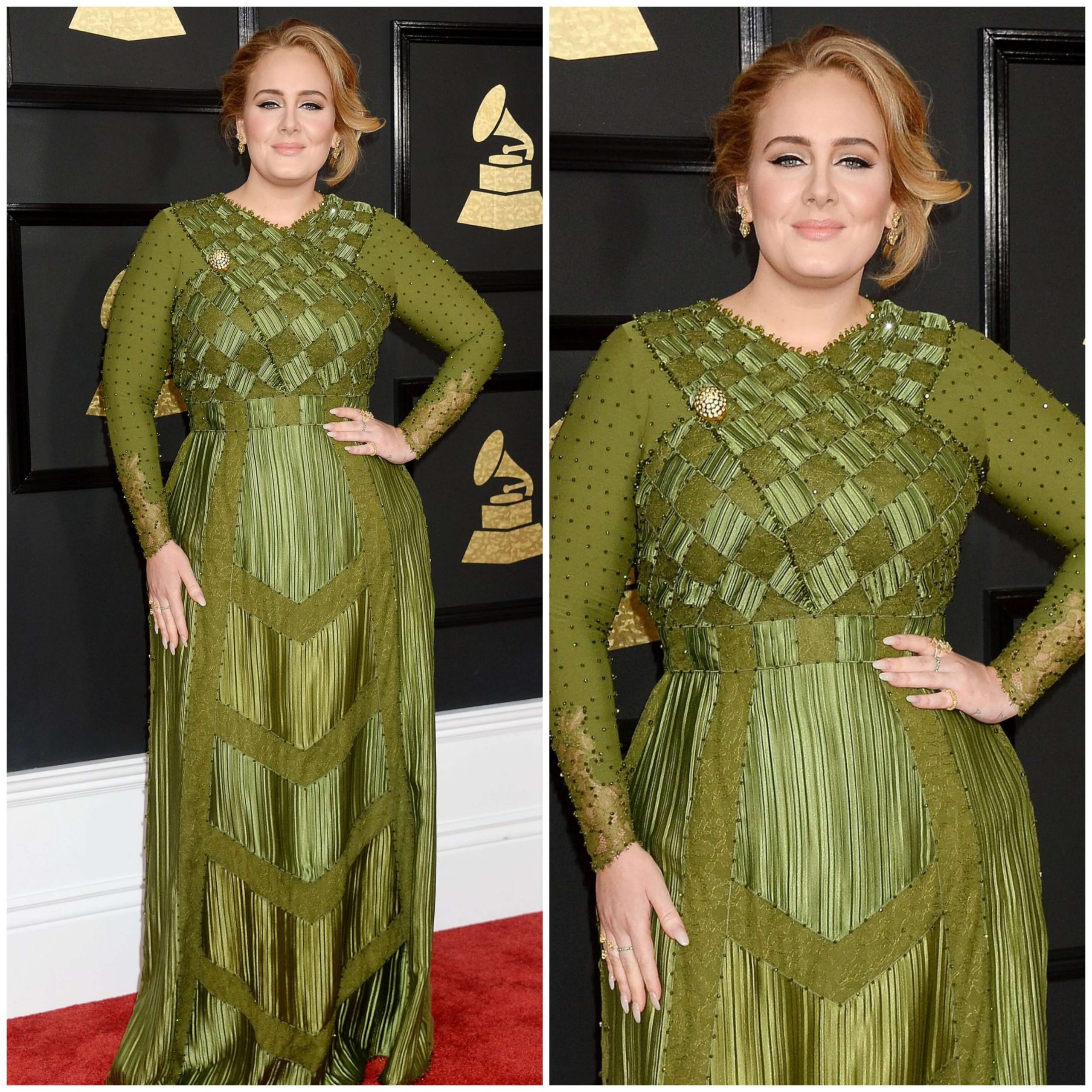 Adele Stunning Look In Green Haute Couture Dress at GRAMMY Awards