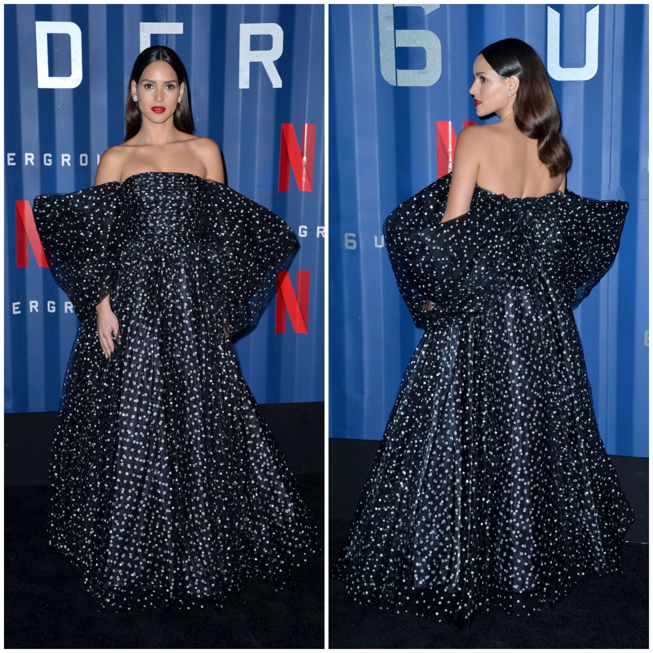 Adria Arjona Gorgeous Look In Off Shoulder Polka Dot Gown