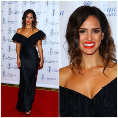 Adria Arjona hot & Sexy Look In Black Off-Shoulder Ruffled Bodycon