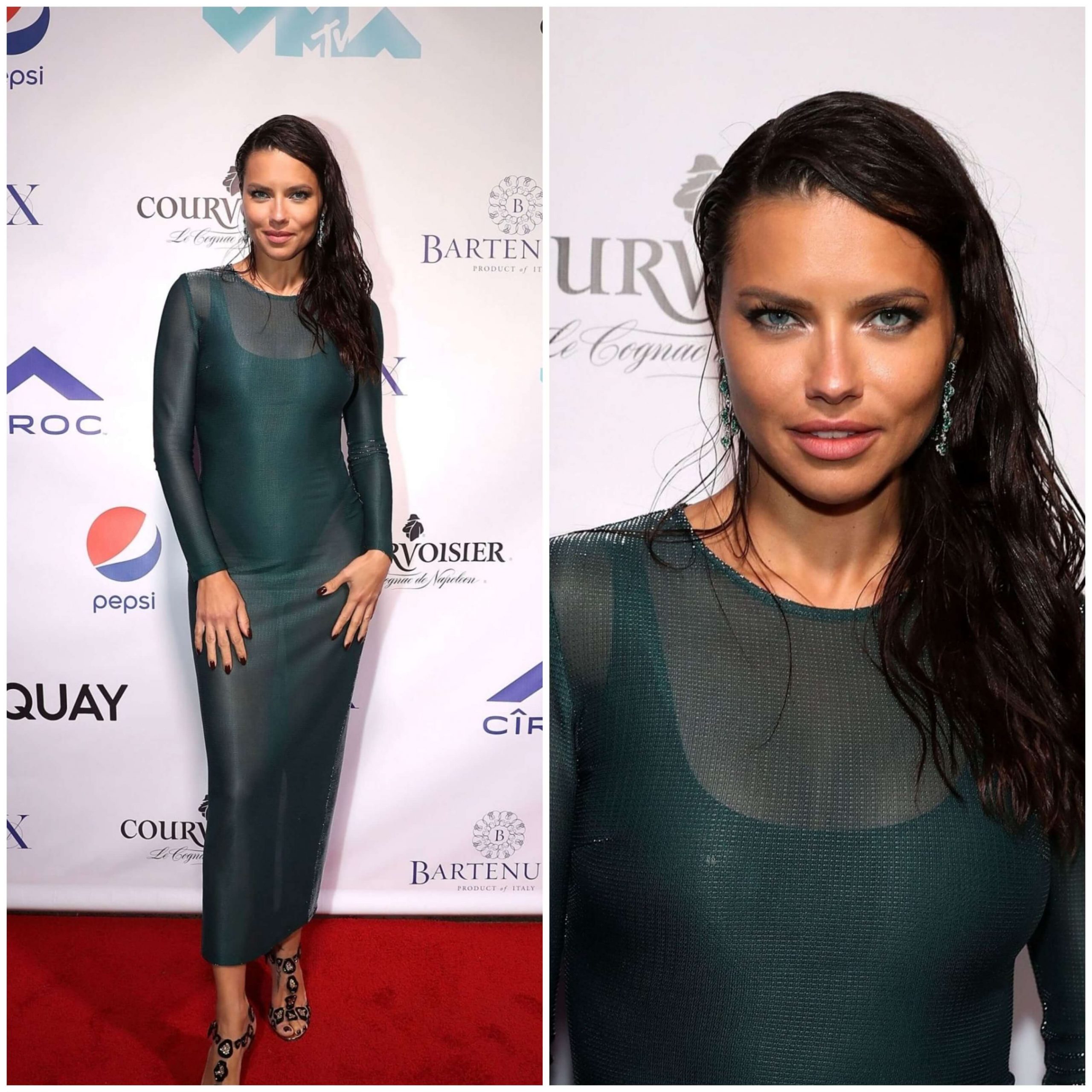 Adriana Lima Look Tempting In Green Sheer Gown