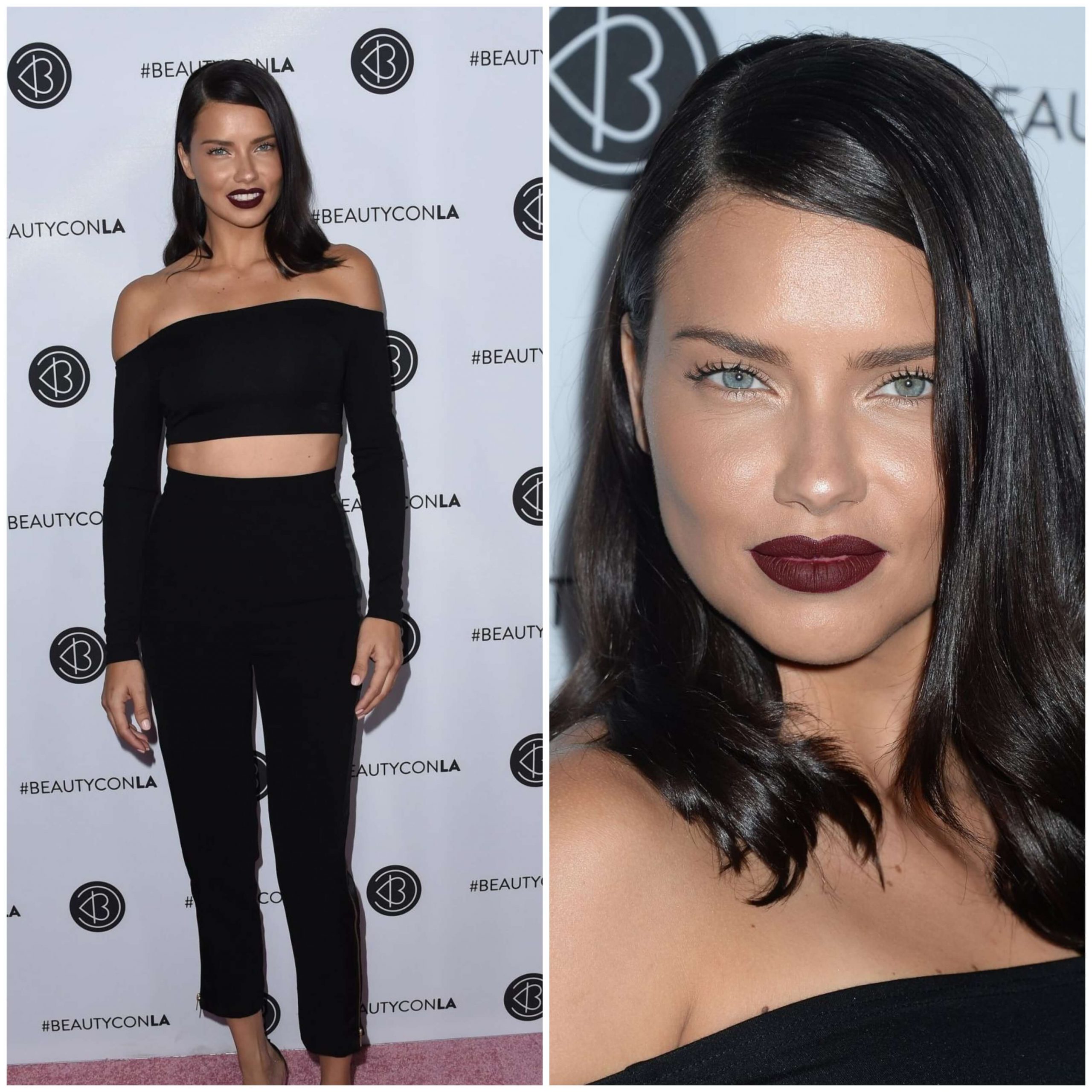Adriana Lima Sexy & Chic Look In Black Off-Shoulder Crop Top With Black Pants