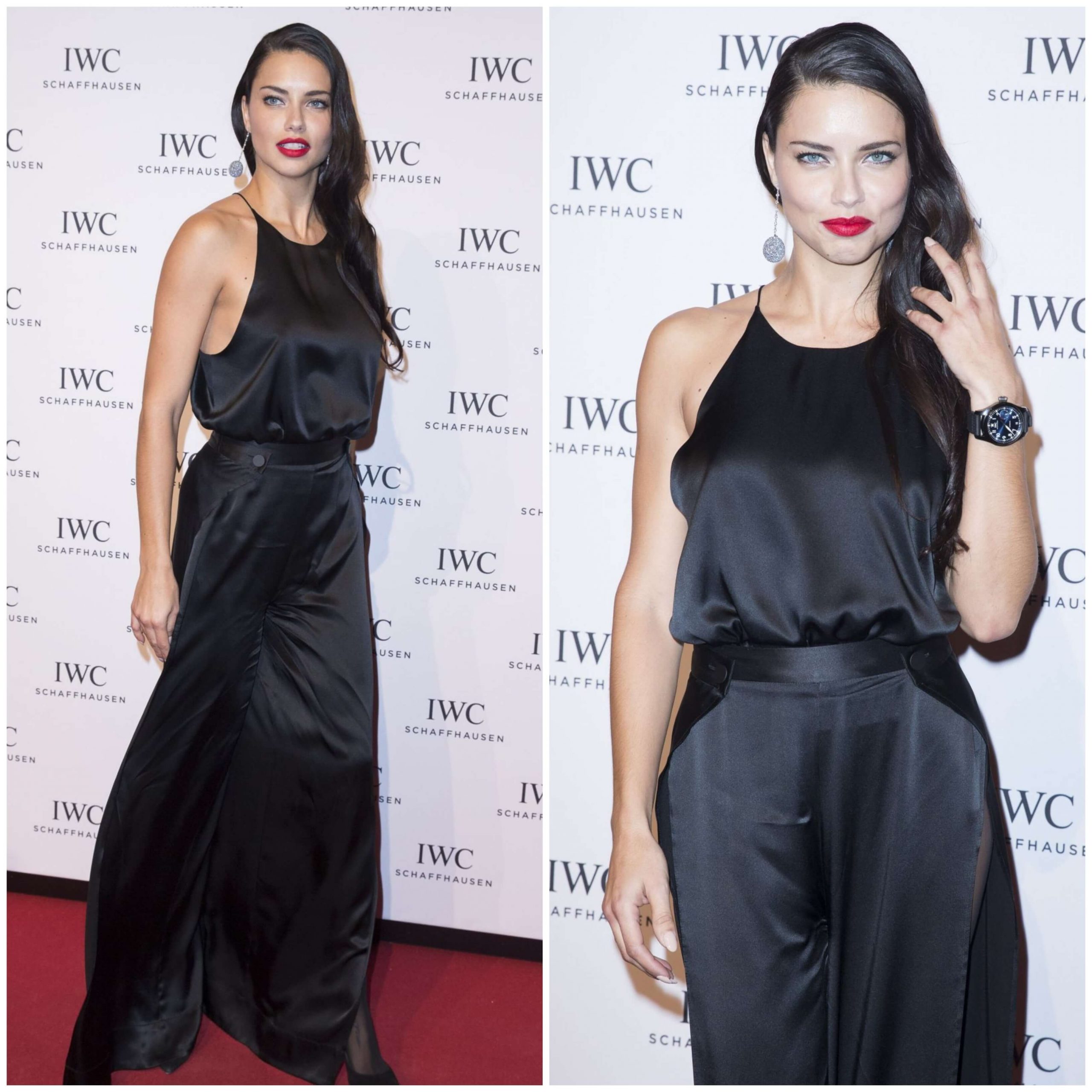 Adriana Lima Wear a Black Satin Dress At  Gala Dinner Photocall