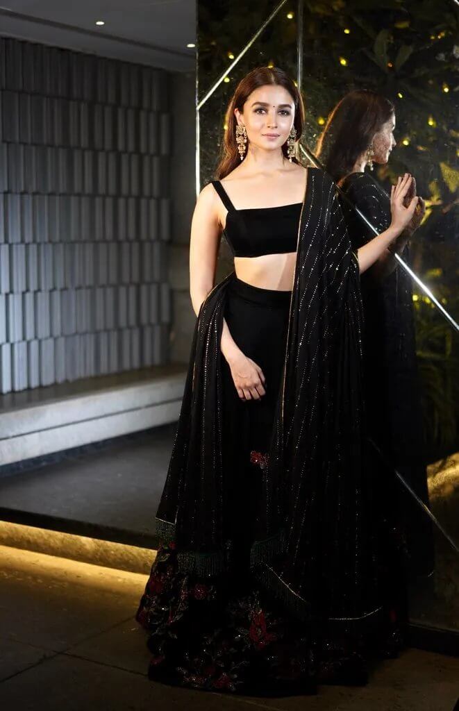 Alia Bhatt Stuns in Black Designer Lehenga for Diwali Celebrations