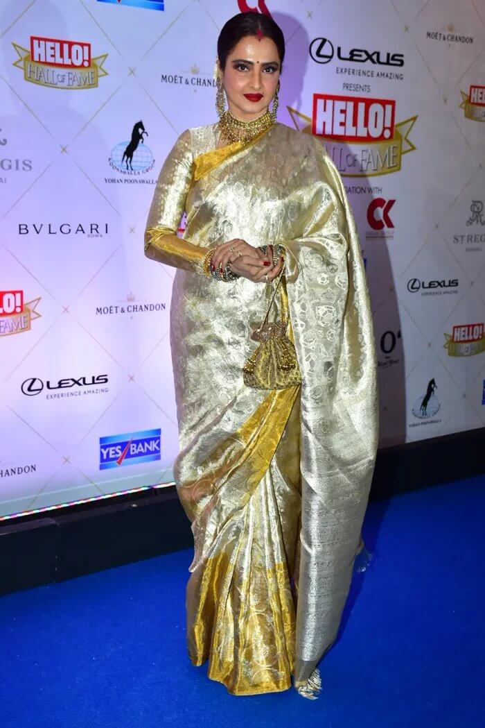 Beautiful cream and golden Kanjivaram saree with full sleeves blouse