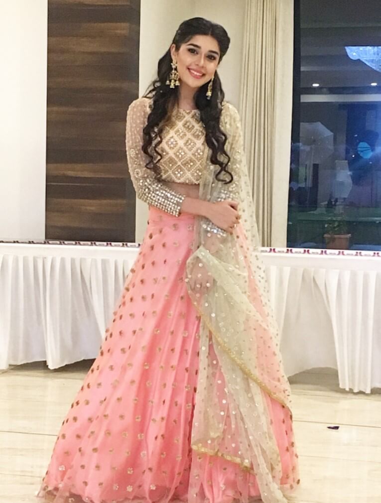 Eisha Singh In Festive Light Pink Glittery Lehenga Perfect Festive Wear