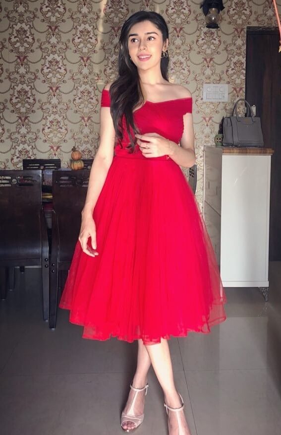 Eisha Singh In Off-Shoulder Red Fit & Flare Red Dress