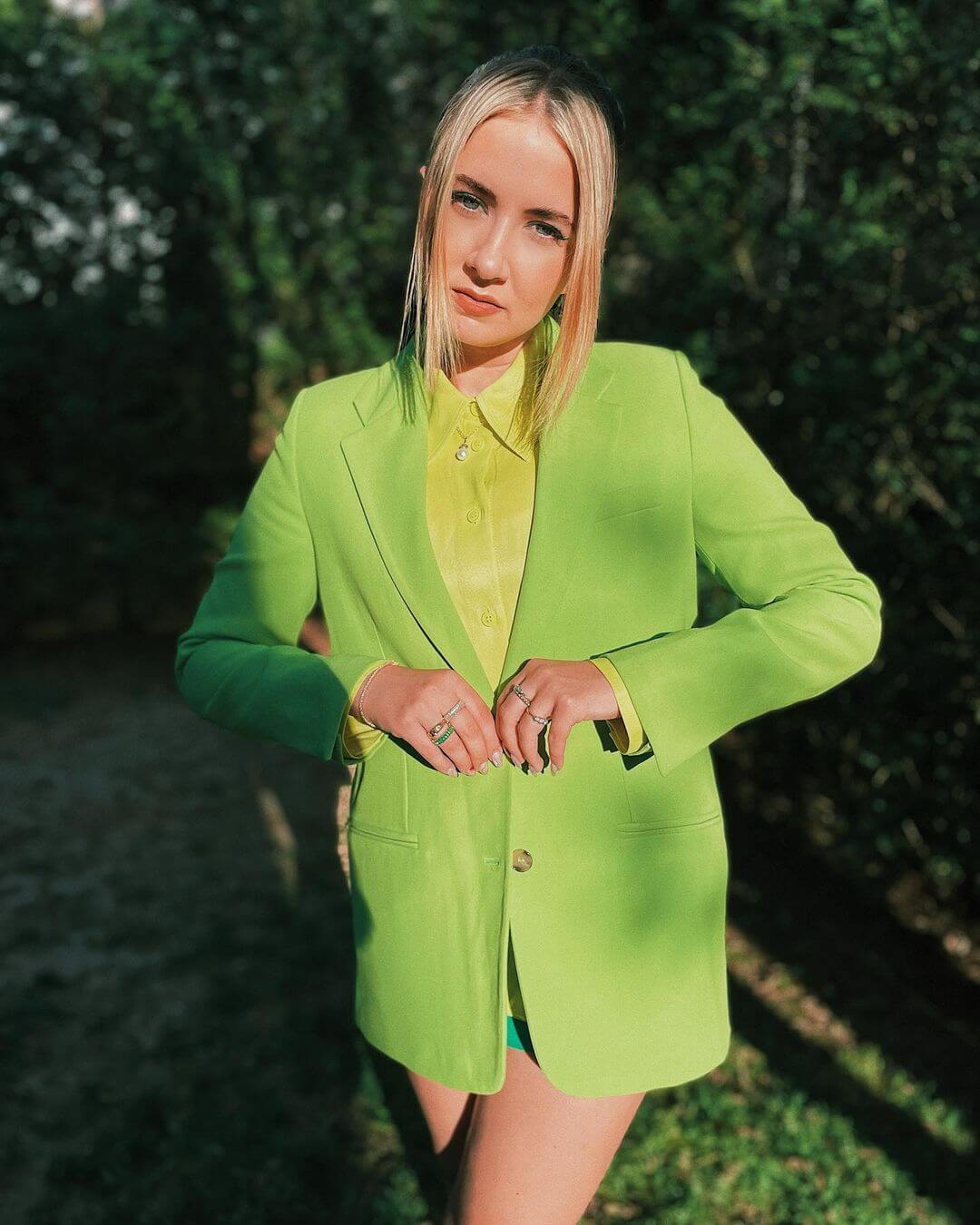 Eliza Bennett Breaks the Rules of Fashion with Her Trendy Green Blazer Dress Look!