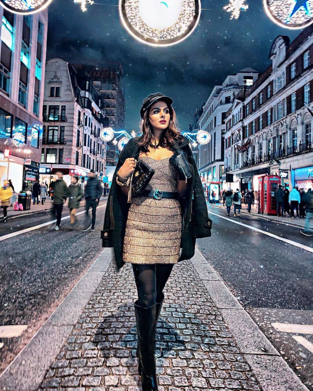 Fashionista Priyanka Choudhary London Vacation Look In Metallic Dress With Black Boots