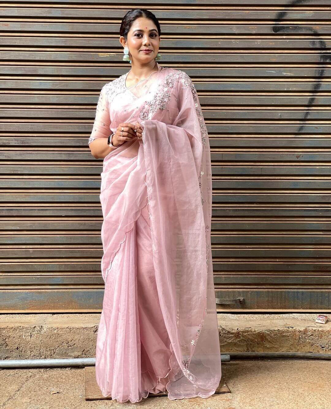 Gorgeous Rachana In Dusky Pink Embellished Organza Saree