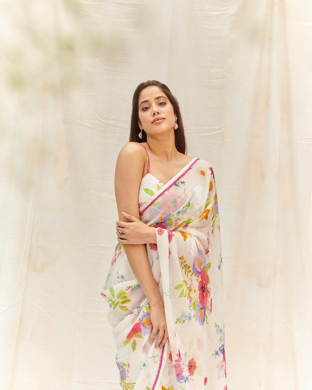 Janhvi Kapoor's Spring-Inspired Look in a White Saree