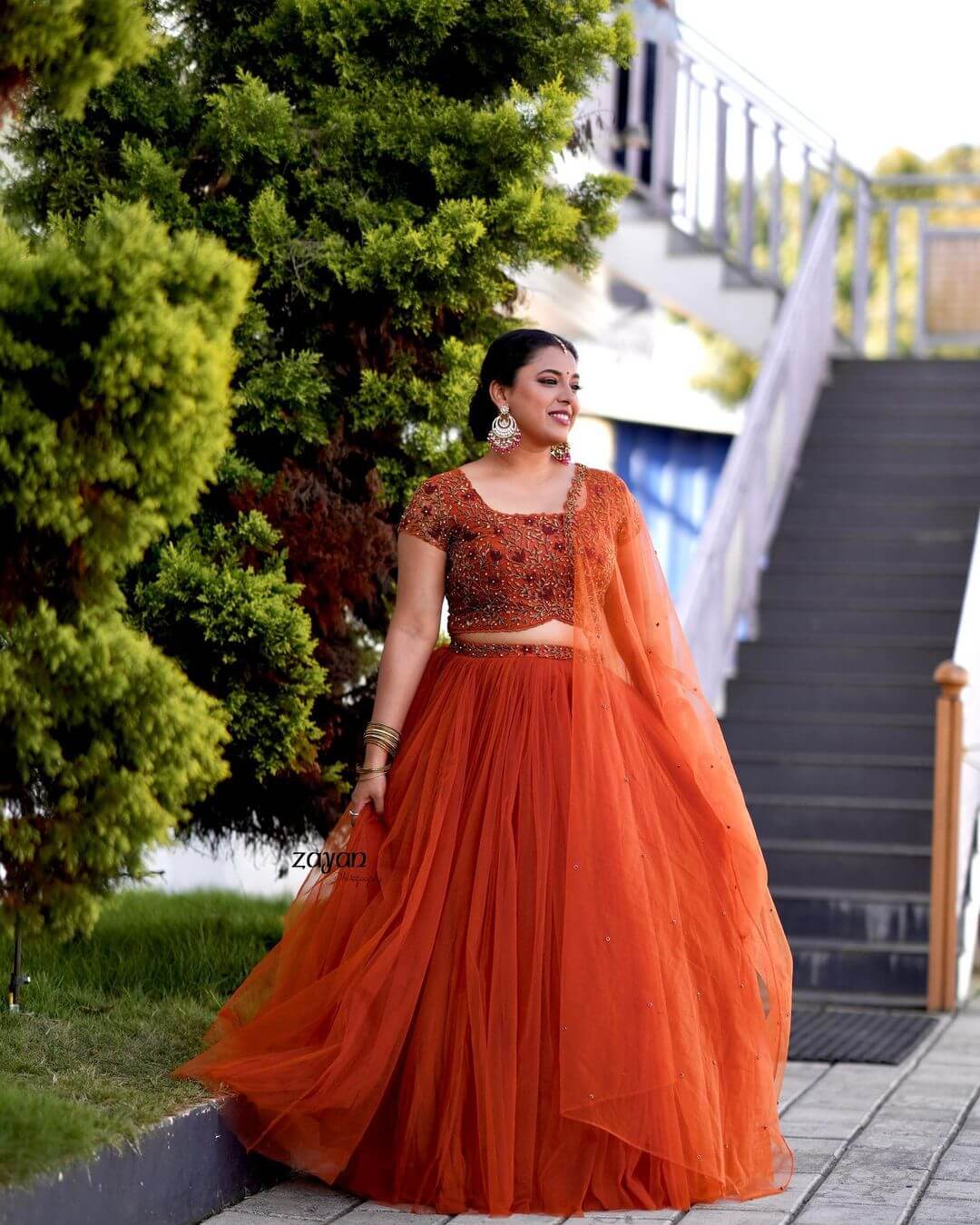 Jewel Mary Twirl In  Rusty Brown Flared Lehenga Set