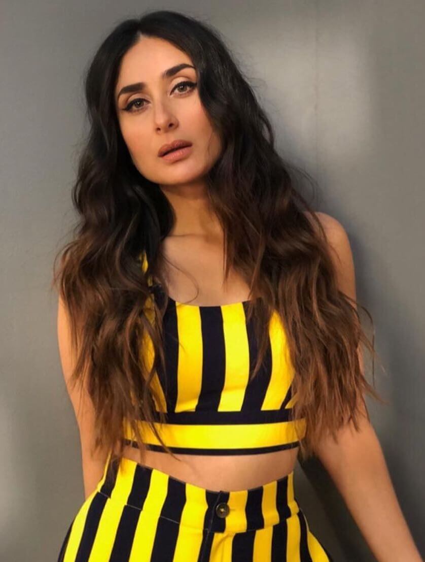 Kareena Kapoor Looking Hot in a Black and Yellow Striped Co-ord Set