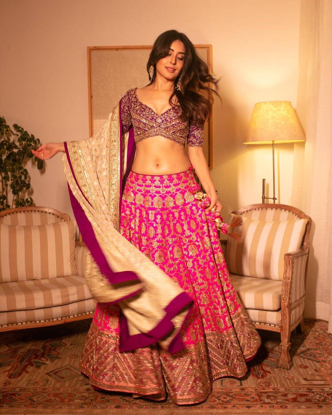 Kritika Kamra Diwali Pataaka Look In Pink & Purple  Embroidered Lehenga