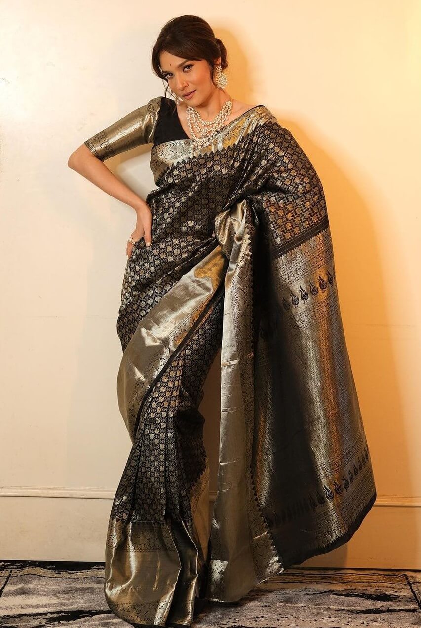 Manikarnika Fame Ankita Dazzles In Black Banarasi Silk Saree