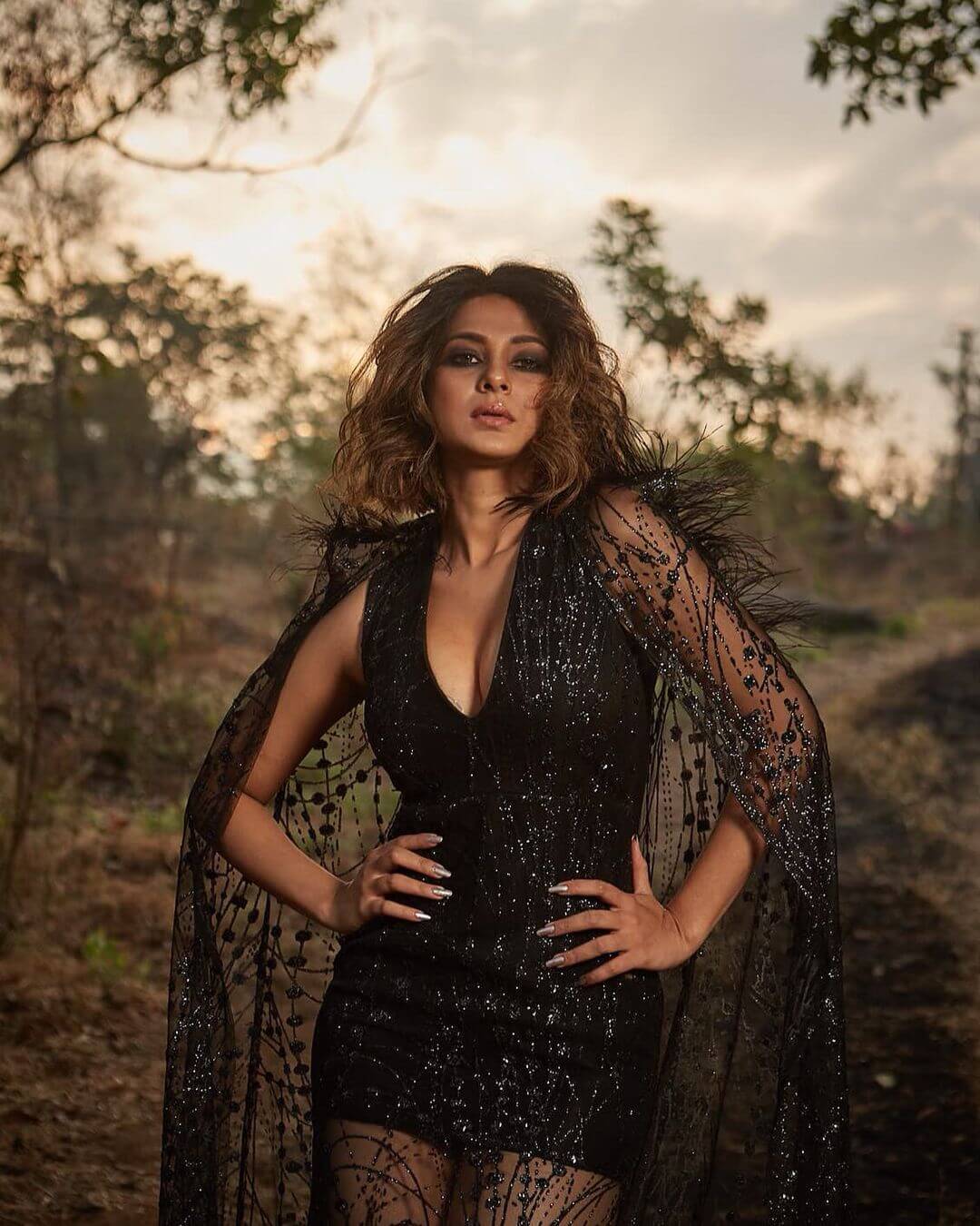 Maya Fame Jennifer Intimidating Gothic Look  In Black  Embellished Gown