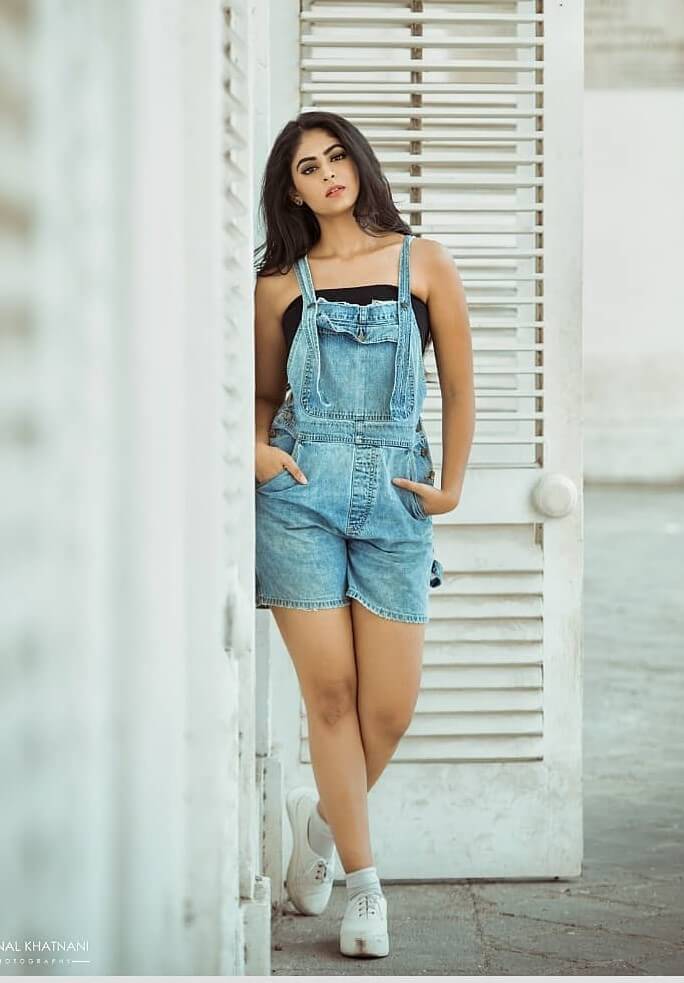 Pallak Lalwani In Blue Demin Dungaree Paired With Black Off Shoulder Top Perfect Casual Wear