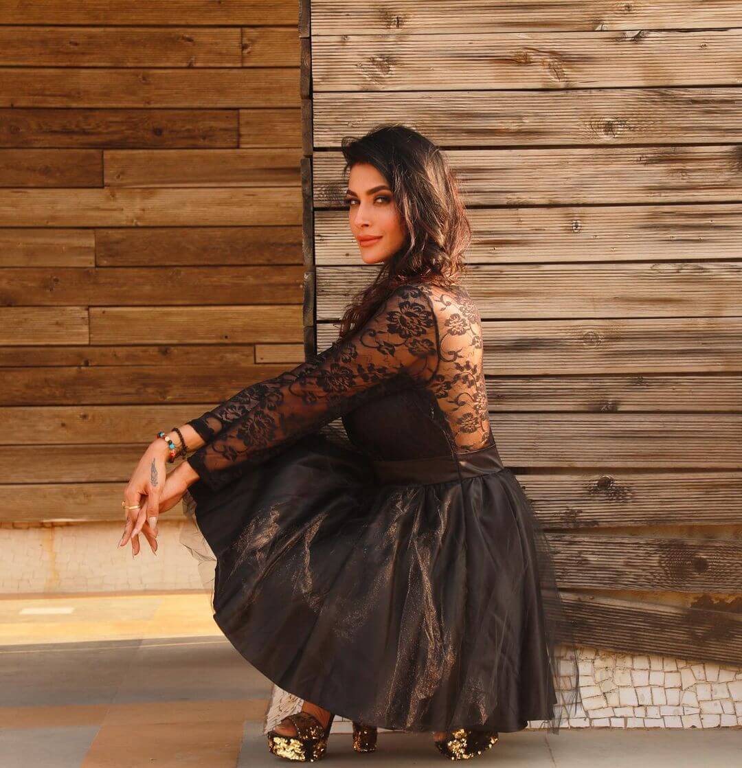 Pavitra Punia In Black Fit & Flare Dress With See Through Back