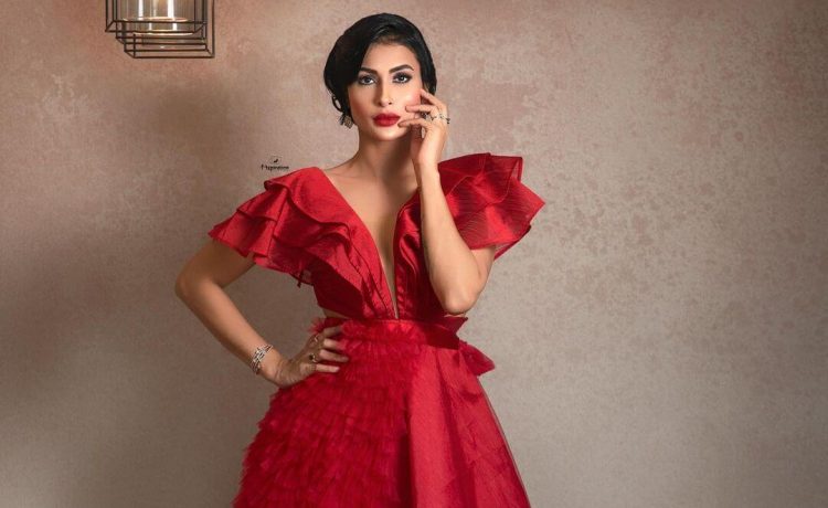 Pavitra Punia In Vintage Red Ruffled Waterfall Dress