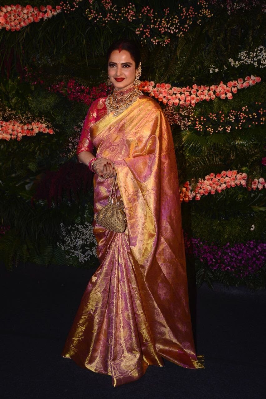 Pink and golden Kanjivaram saree