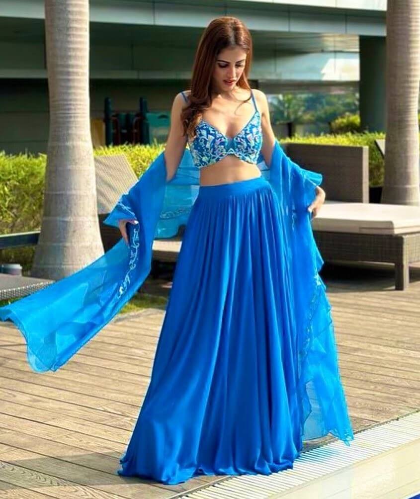 Priya Banerjee Decked Up In Blue Gorgeous Lehenga With Sexy Embroidered Blouse
