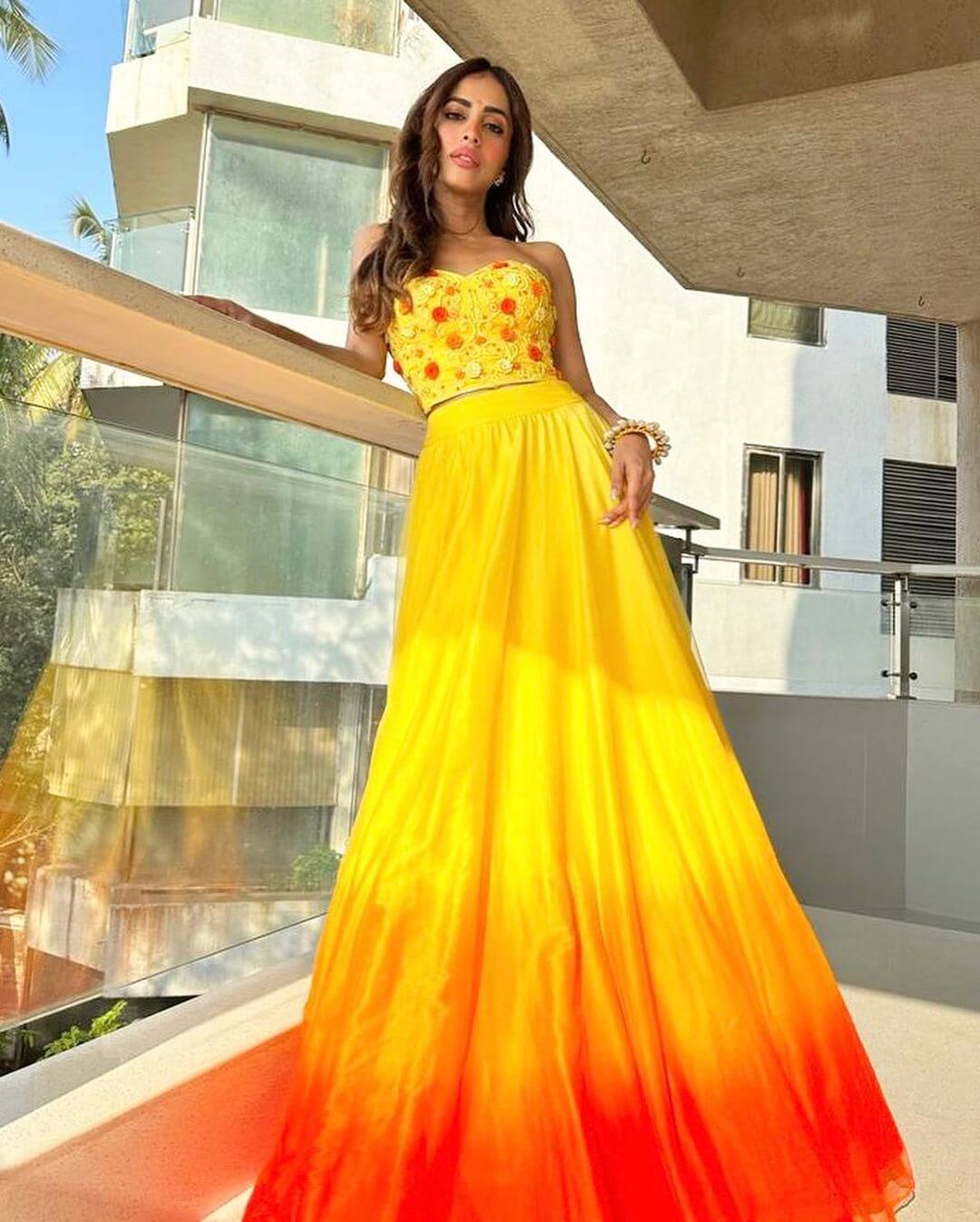 Priya  Shines Out In Yellow Lehenga With Off Shoulder Embroidered Blouse