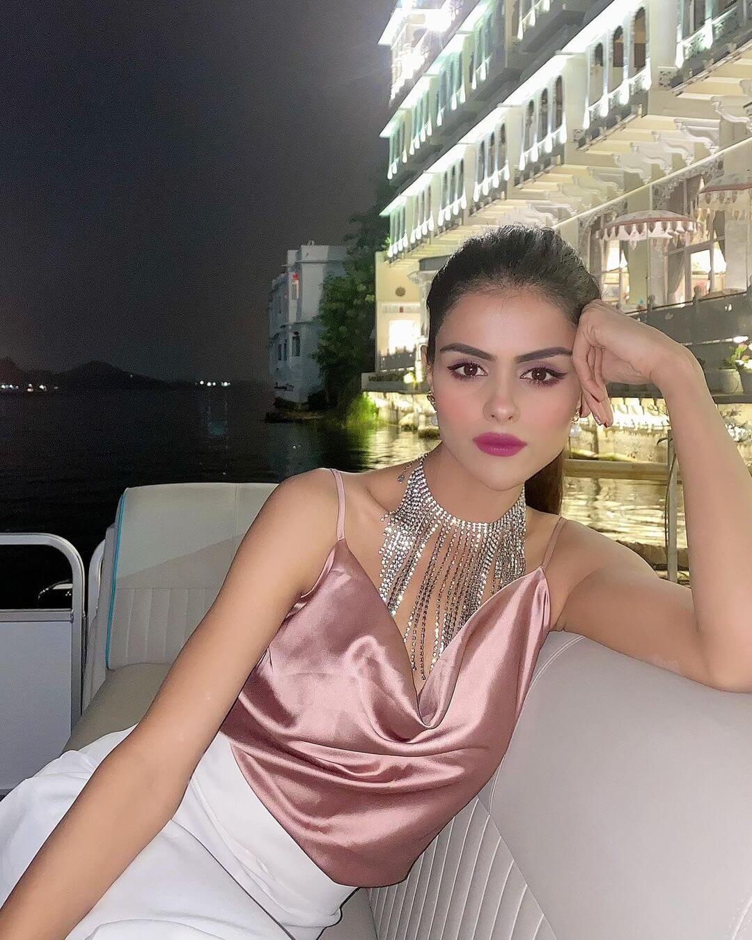 Priyanka Choudhary Perfect Date Night Look In Peach Satin Top With White Pants