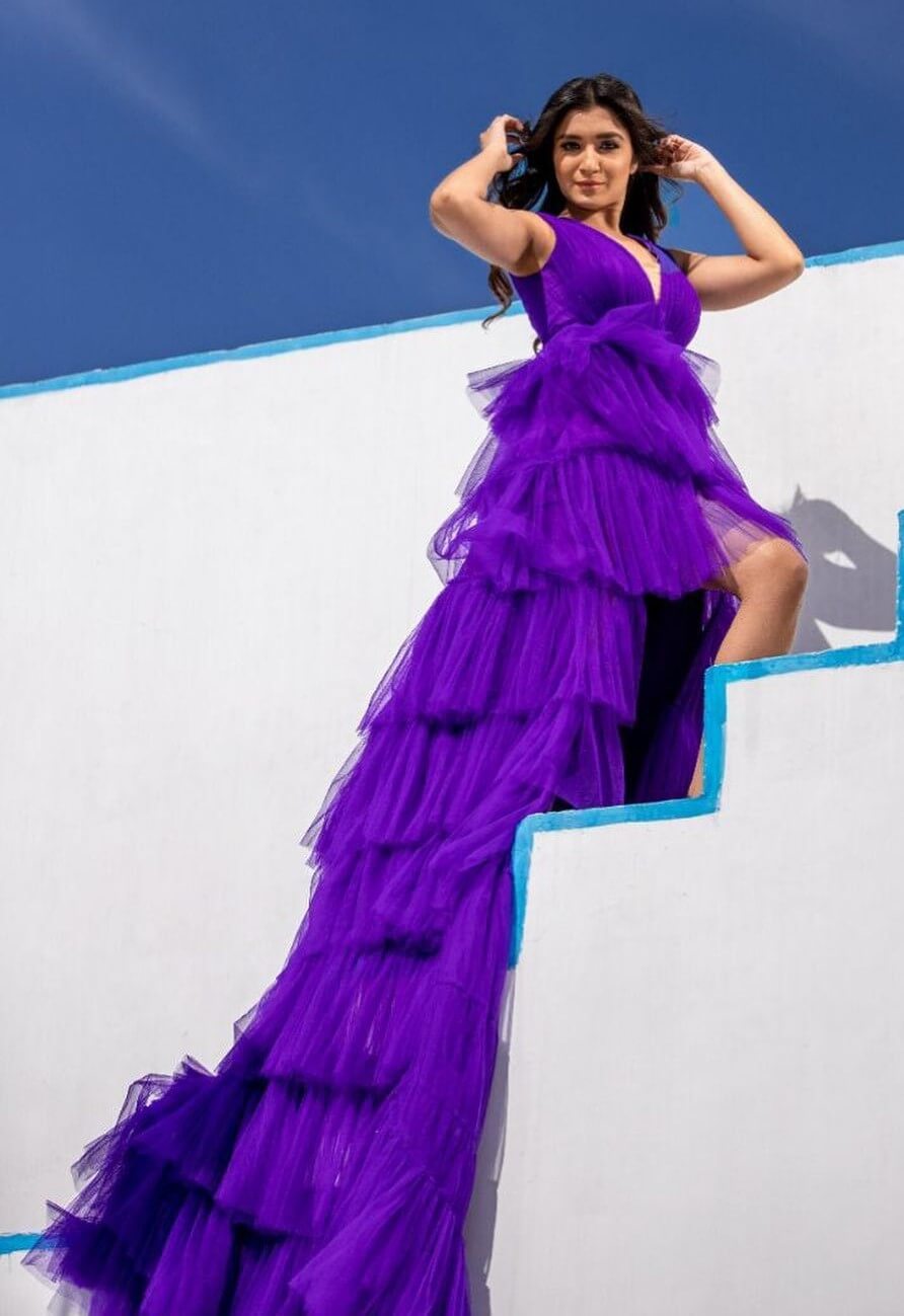 Shefali Bagga Princess Look In Voilet Multi-Layer Ruffed Waterfall Dress