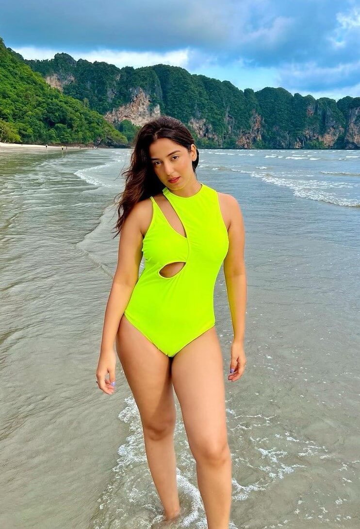 Srishty Rode Tropical Vacation In Thailand Wearing Neon Green Monokini