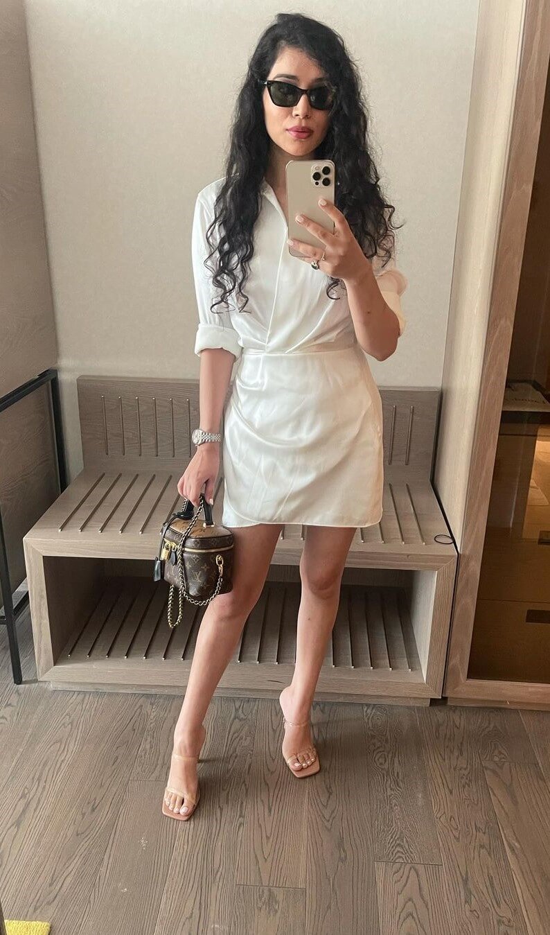 Sukirti Kandpal Perfect Selfie Look In Chic & Classy White Dress With Cool Black Shades
