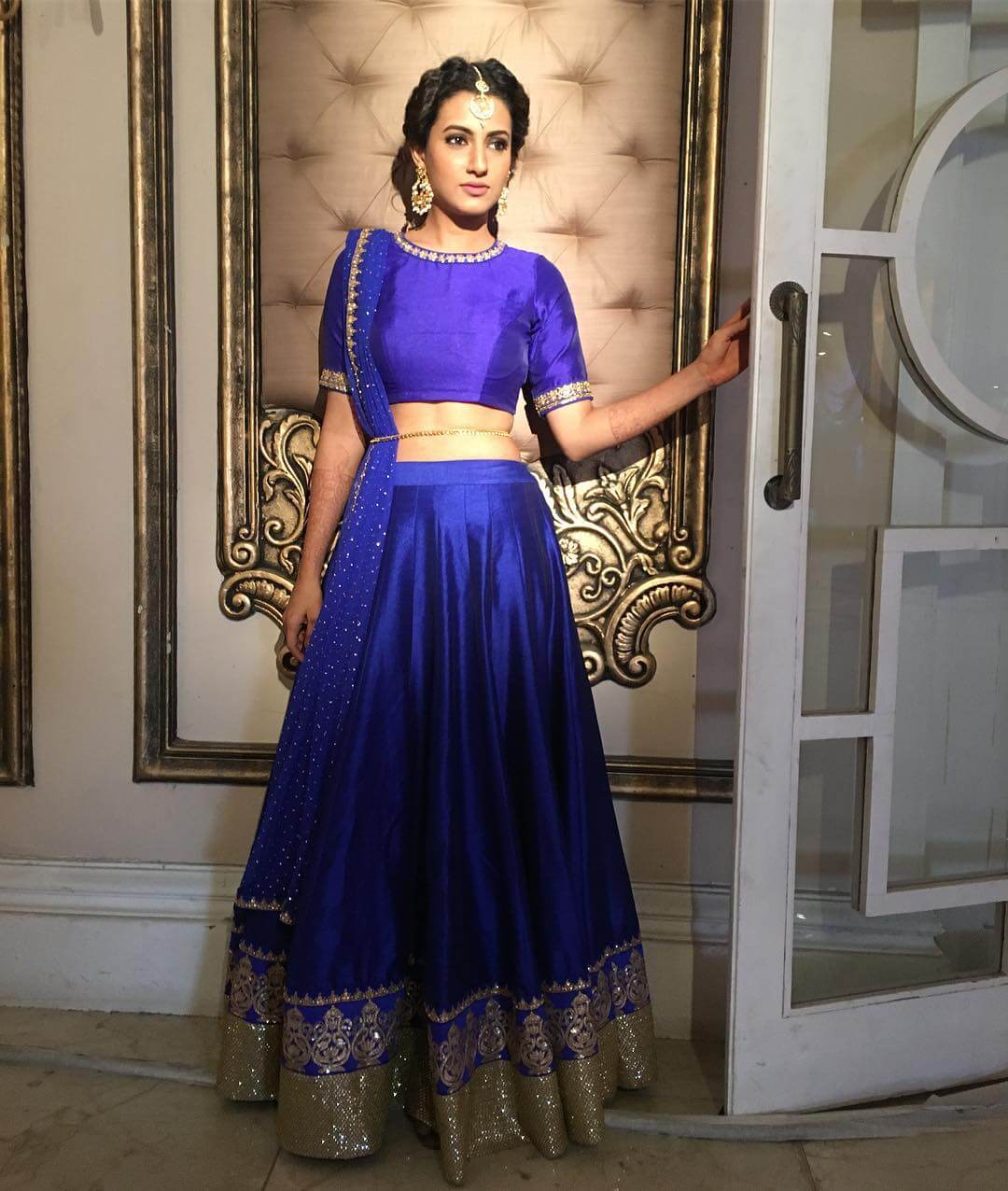 TV Actress Additi Gupta In Royal Blue Lehenga With Detailed Bottom