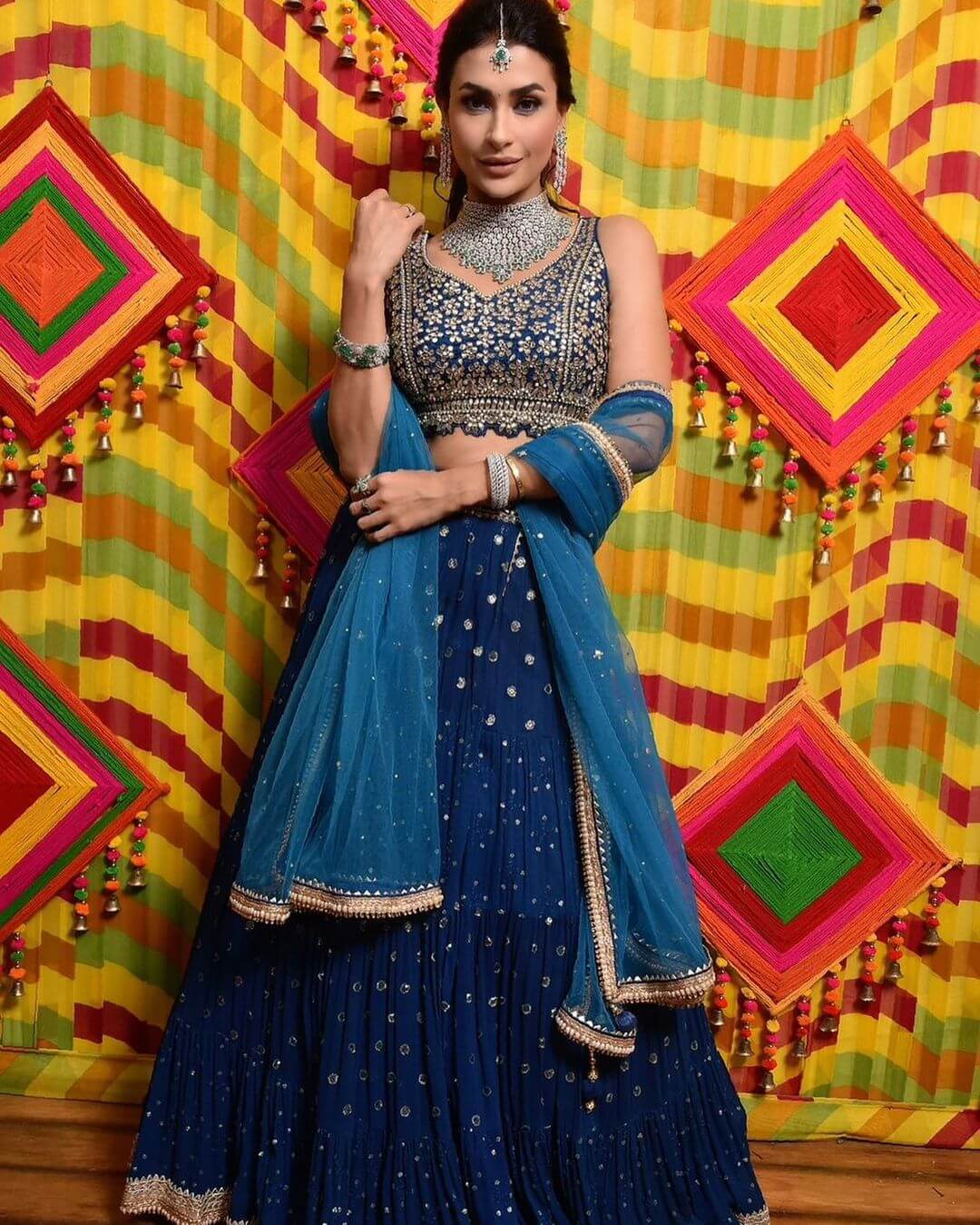 TV Actress Pavitra Punia In Blue Lehenga Choli Gives Us Major Wedding Look Inspo