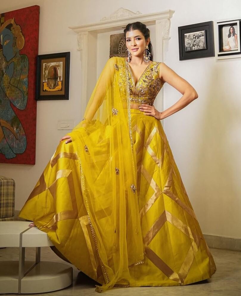 Telugu Industry Fame Manchu Lakshmi In Bright Yellow Lehenga Perfect Wedding Wear