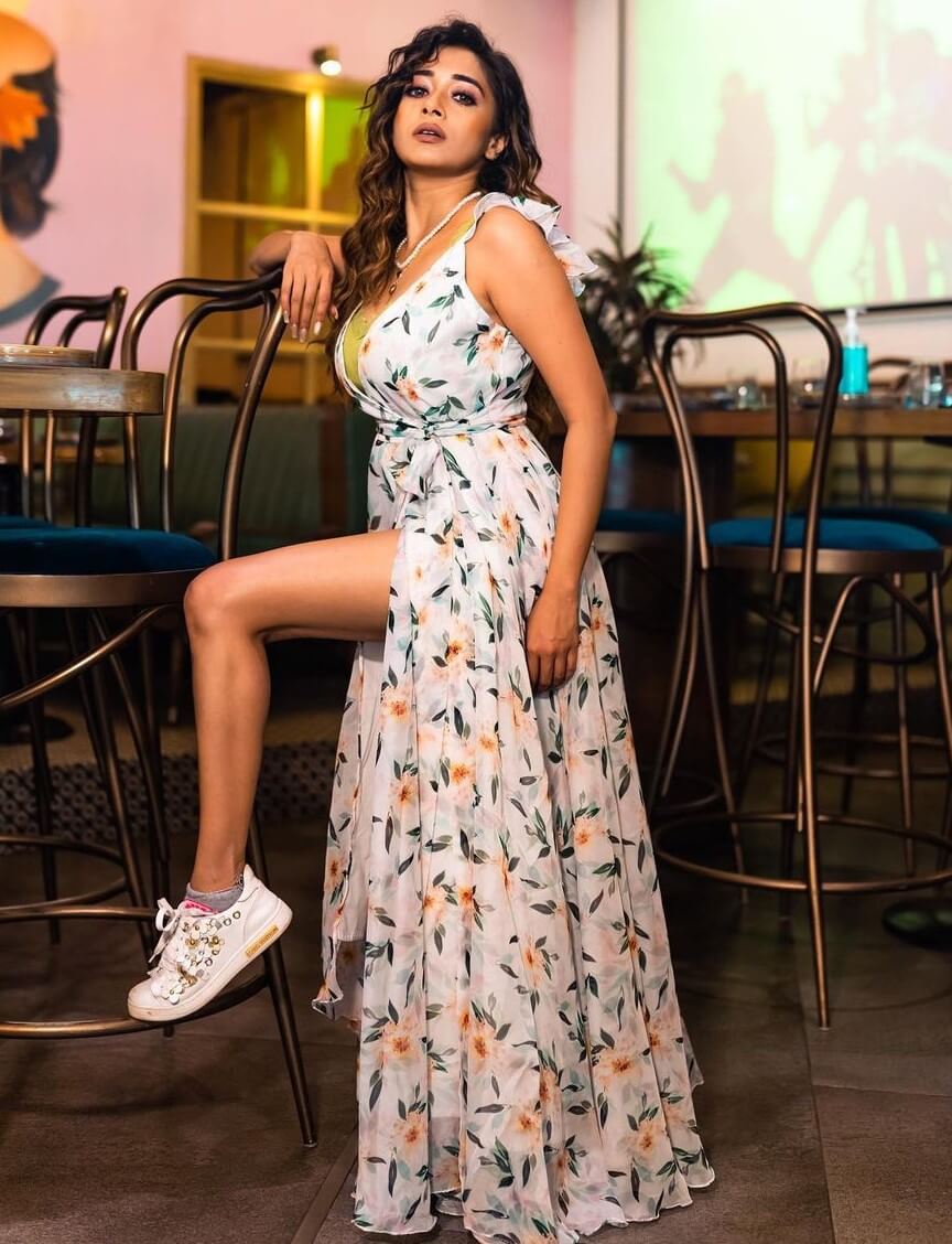 Tina Datta's Floral Gown with a Statement Slit - Beat the Summer Heat in Style!