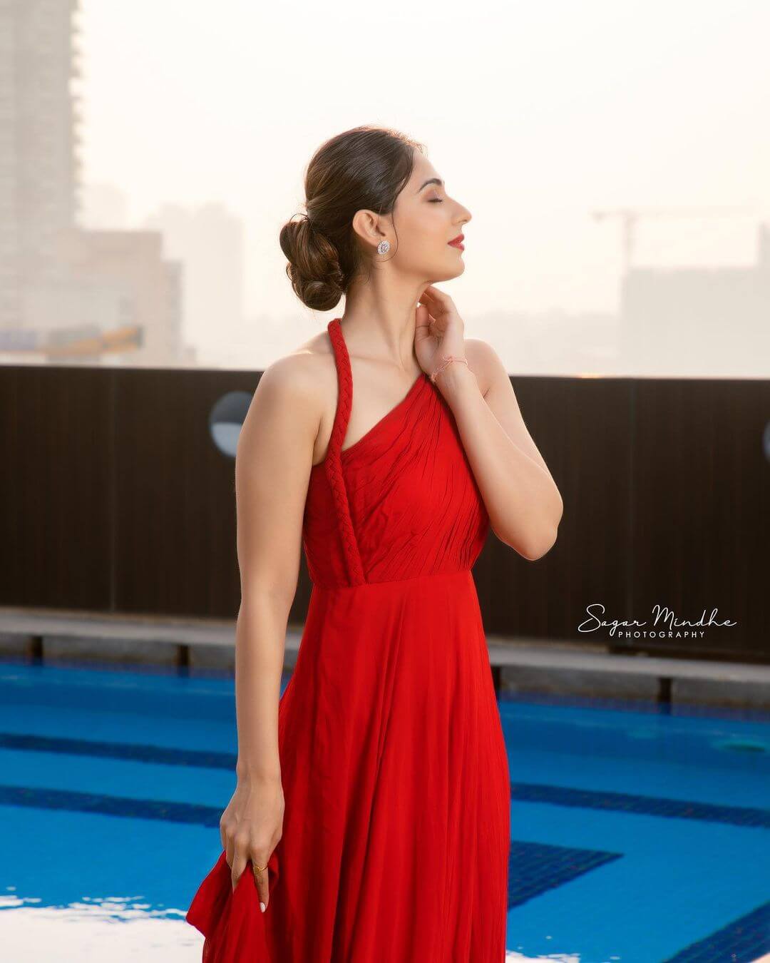 Vidhi Dreamy Look In Red One Shoulder Dress