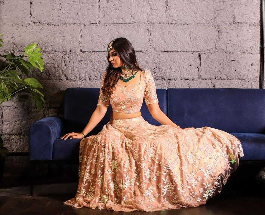 Vidhi Pandya Look Extremely Gorgeous In Peach Embroidered Lehenga Set