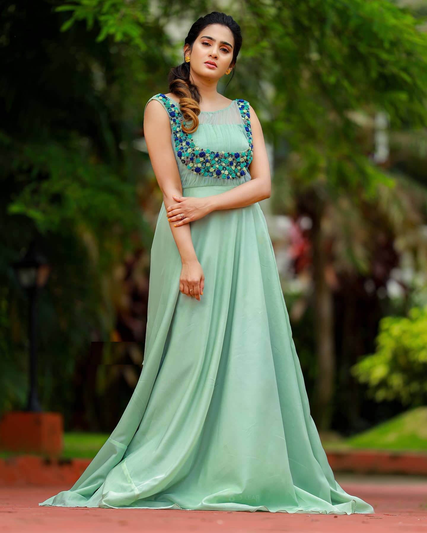 Aditi Ravi In Green Sleeveless Long Gown Inspired Best Outfit & Looks Collection