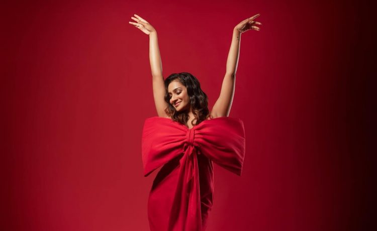 Aditi Ravi Paints The Town Red In Long Off Shoulder Red Mermaid Dress Featuring A Bow