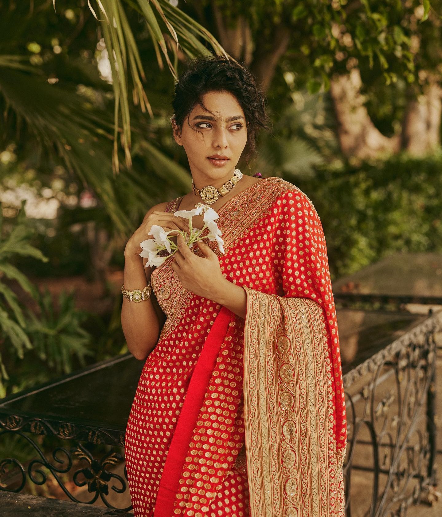 Aishwarya Lekshmi Slaying The Red Heavy Embroidered Saree Look In A Bold Way